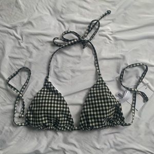 andie swim gingham the string top black and cream size L bikini NWT